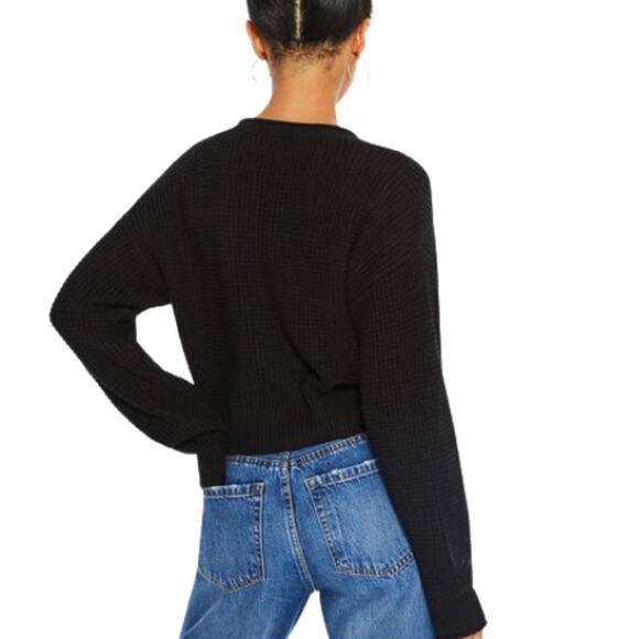 Aéropostale Waffle-Knit Cropped Henley Sweater in Black – EUC Size XL - Picture 3 of 3